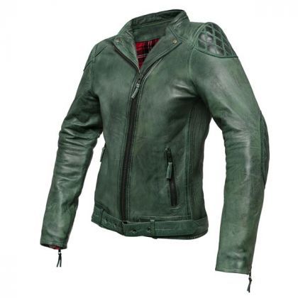 Chaqueta Moto Cuero Invictus Mujer Electra Verde URA Moto