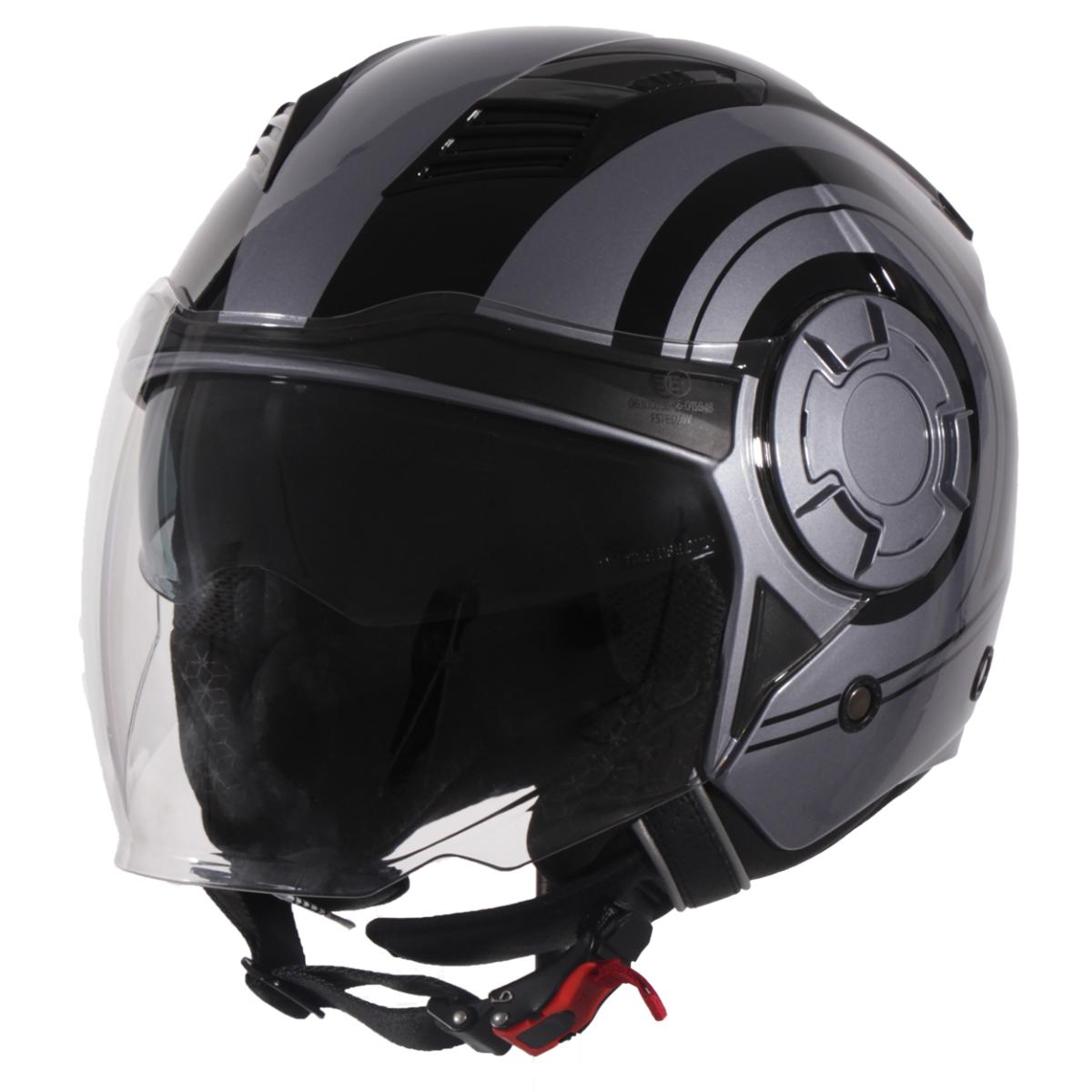 Casco Moto Abierto Jet Vito Isola Gris Brillante Negro