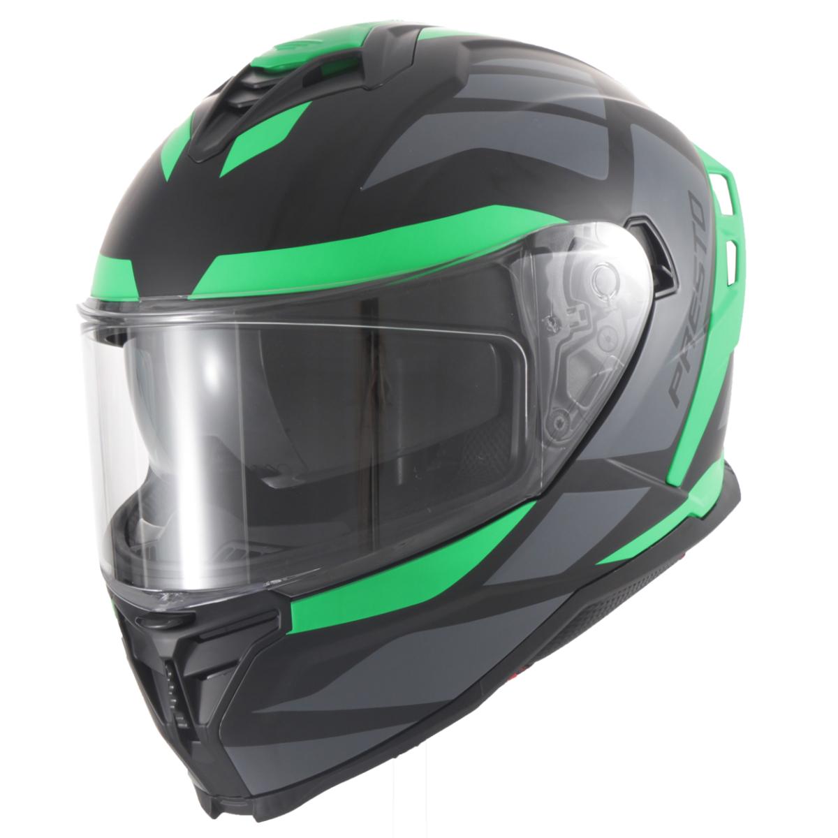 Casco Moto Integral Vito Presto Visera Solar Verde Mate Negro